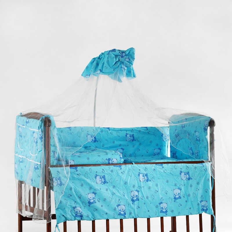 Постільний комплект 7 предметів "Ведмедик з пташками, сніжинками, хмаринками" 208561 - колір блакитний
