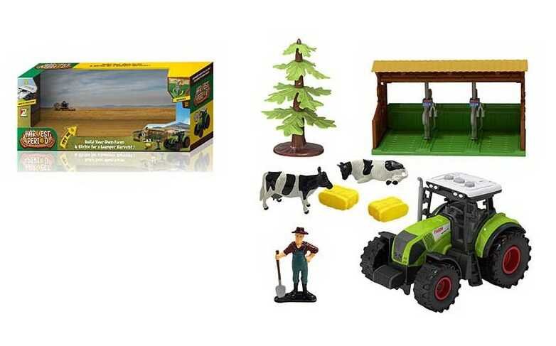 Трактор 550-3 K (12) 7 элементов, трактор на батарейках, 2 фигурки животных, фигурка фермера, в коробке