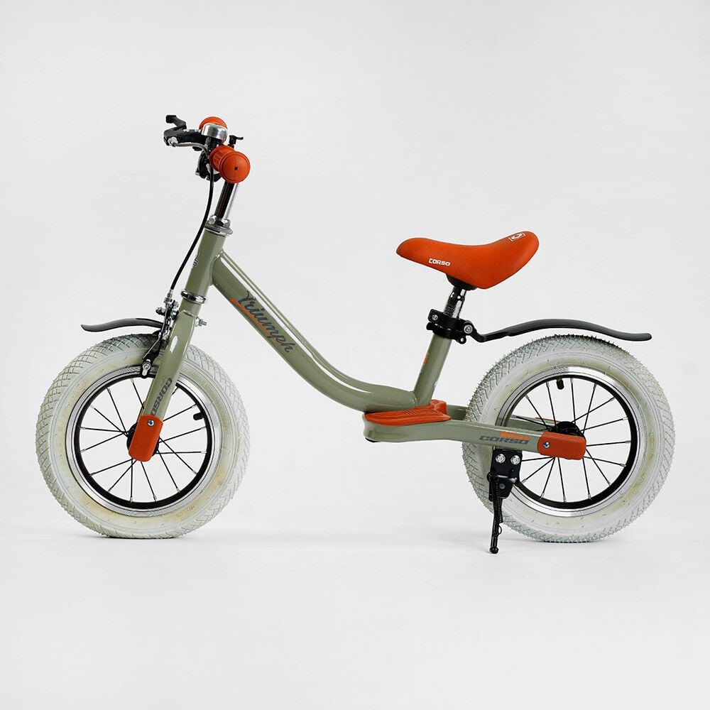 Велобіг Corso "Triumph" (74100) СКОЛИ НА РАМІ!! сталева рама, надувні колеса 12" ручне гальмо, підніжка, крила, дзвіночок