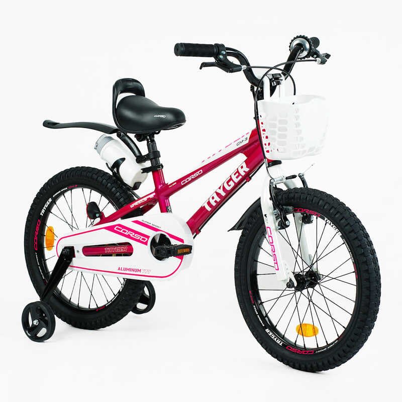 Велосипед 2-х колесный 18" "CORSO" TG-21702 "TAYGER" (1) алюминиевая рама, ручной тормоз, доп. колеса, колокольчик, бутылочка, собран на 85