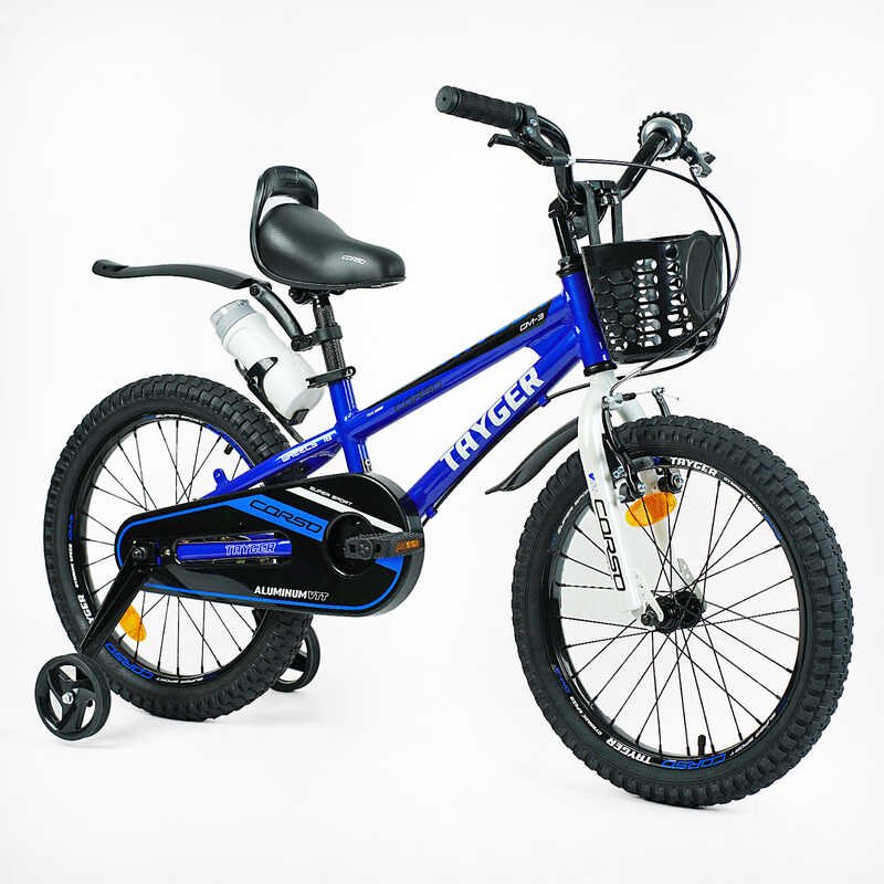 Велосипед 2-х колесный 18" "CORSO" TG-40571 "TAYGER" (1) алюминиевая рама, ручной тормоз, доп. колеса, колокольчик, бутылочка, собран на 85