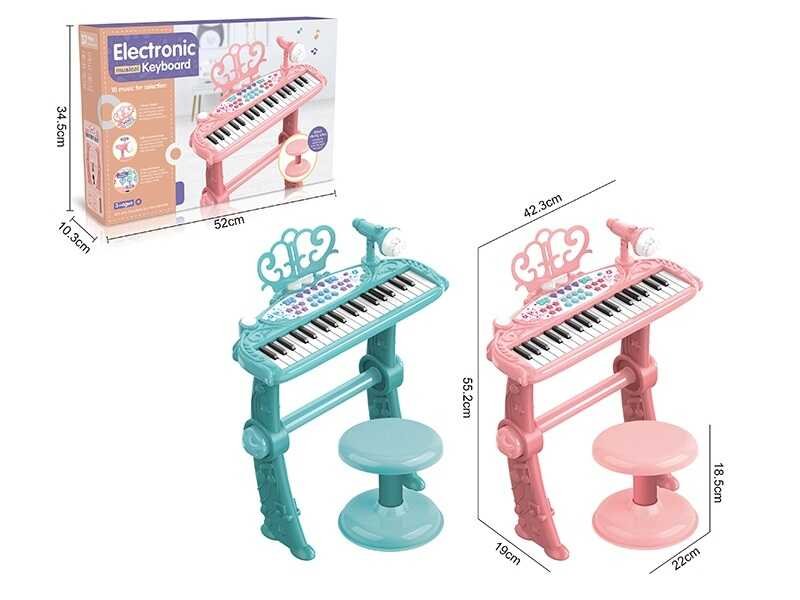 Пианино MTK 022 (12) 2 цвета, подсветка, микрофон, 10 мелодий, 7 инструментов, функция записи, разборные ножки, стул, в коробке