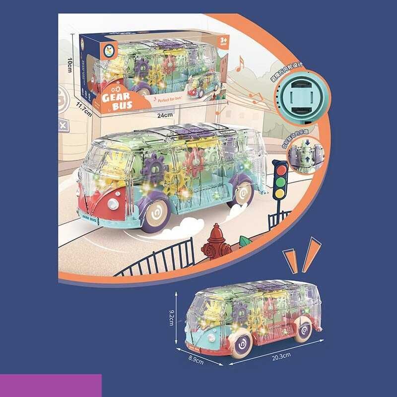 Автобус KL 1509 (72/2) 2 вида, подвижные шестерни, колесо свободного хода, свет, звук, на батарейках, в коробке