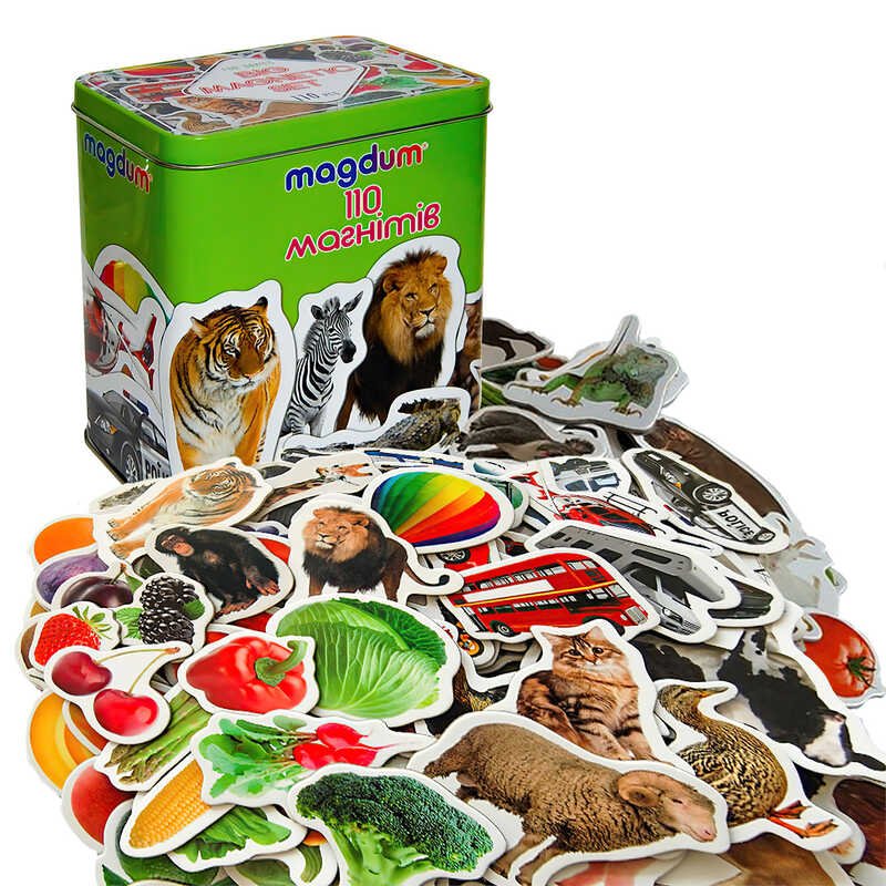 Набір магнітів (16) ML4031-63 EN, "Magdum" 110 елементів, тварини, транспорт, фрукти, у коробці