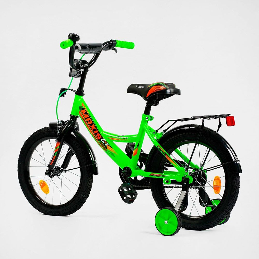 Велосипед двухколесный 16" дюймов "CORSO" MAXIS (CL-16088) ручной тормоз, звоночек, сидение с ручкой, доп. колеса, СОБРАННЫЙ НА 75% в коробке