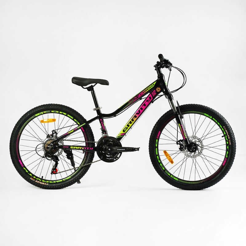 Велосипед Спортивный Corso «GRAVITY» 24" дюйма GR-24617 (1) рама алюминиевая 12’’, оборудование Shimano 21 скорость, собран на 75