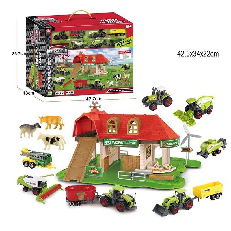 Ферма SQ 80122-1 A (14/2) 7 машинок, 6 фигурок животных, наклейки, подвижные детали, в коробке