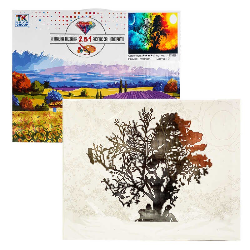 Картина за номерами + Алмазна мозаїка B 75288 (30) "TK Group", 40x50 см, Дерево життя, в коробці
