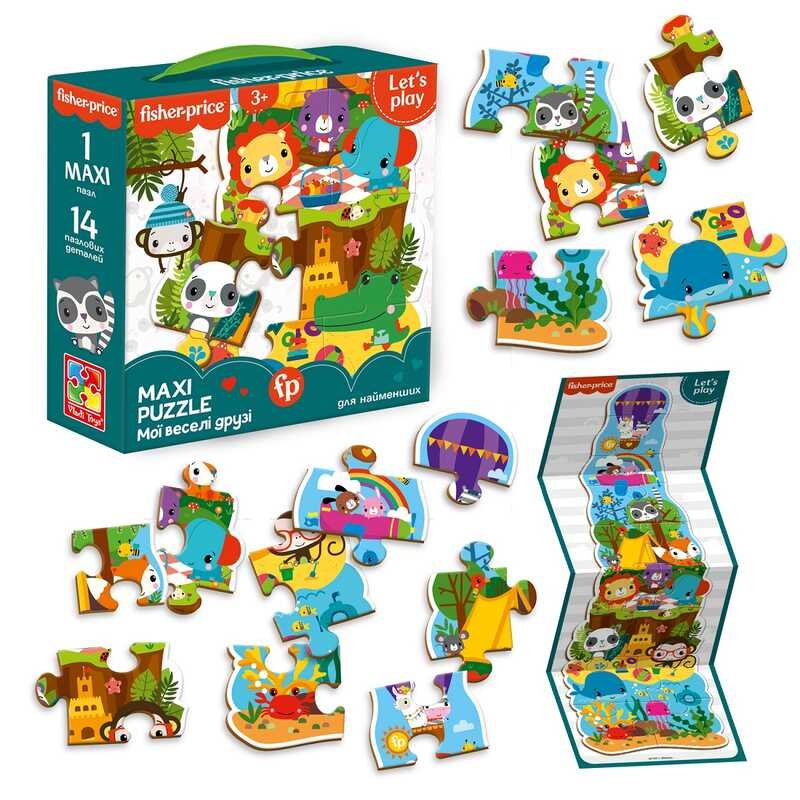 Maxi puzzle "Fisher Price. Мои веселые друзья" VT1711-10 укр (6) "Vladi Toys", 14 элементов, постер, в коробке