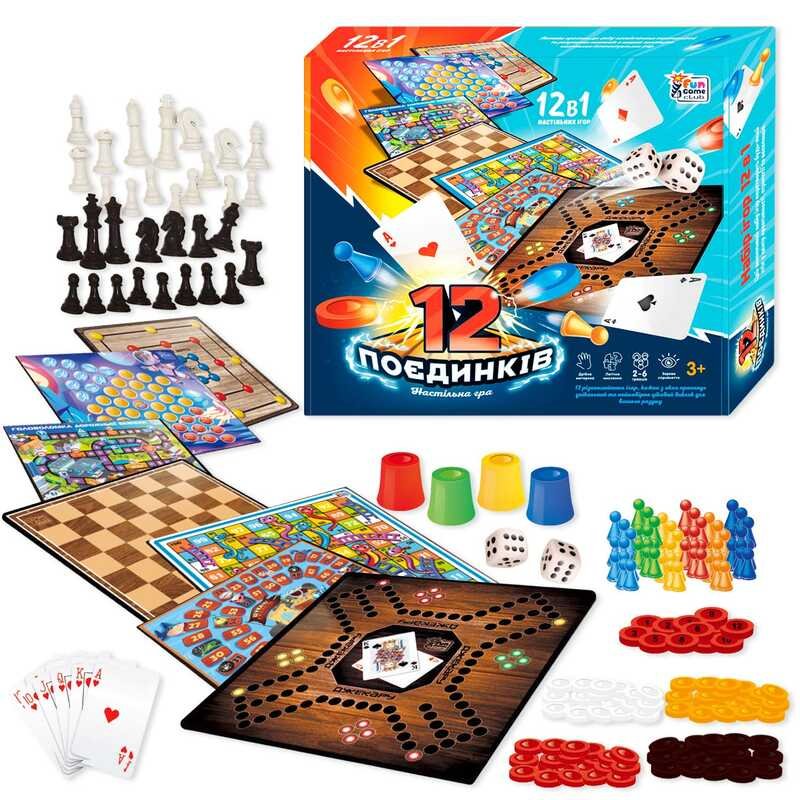 Настільна гра 12 Поєдинків (92918) "4FUN Game Club", ігрові поля, фішки, карти, шахи, шашки, кубик