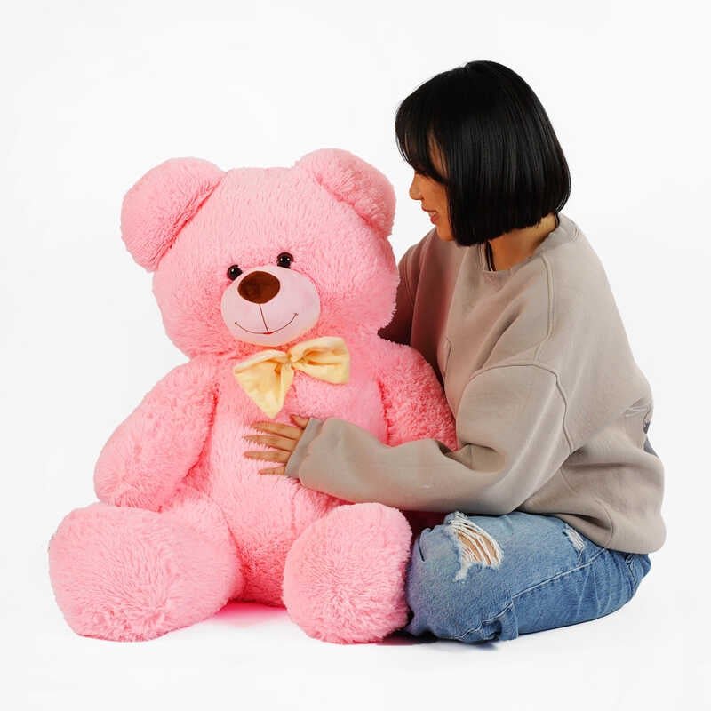 Мягкая игрушка "Медвежонок" цвет розовый В70614 высота 1,3 м (1) в пакете