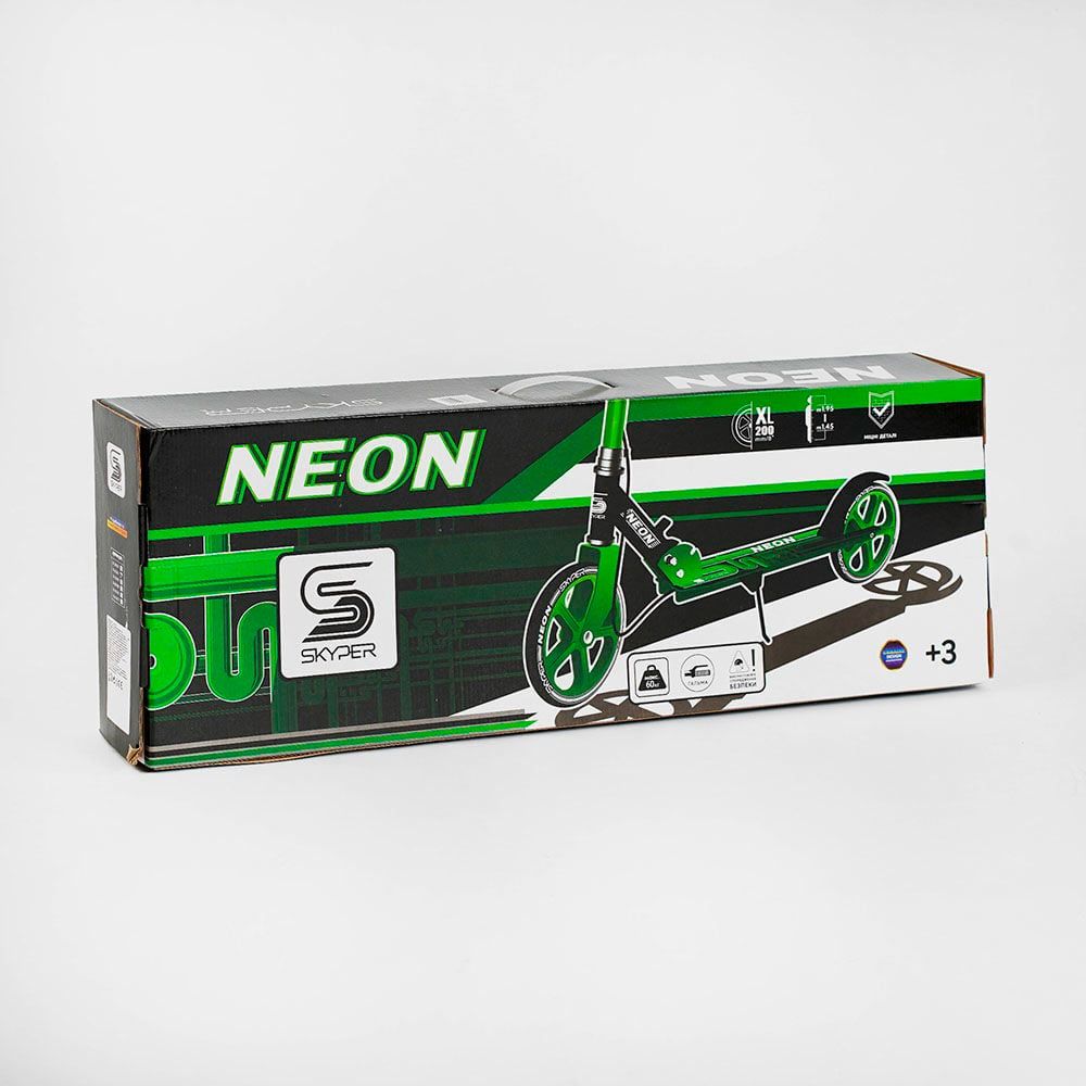 Самокат двоколісний "Skyper Neon" (N-76191) сталева рама, ручне гальмо, колеса PU діаметр 200мм, грипси гумові