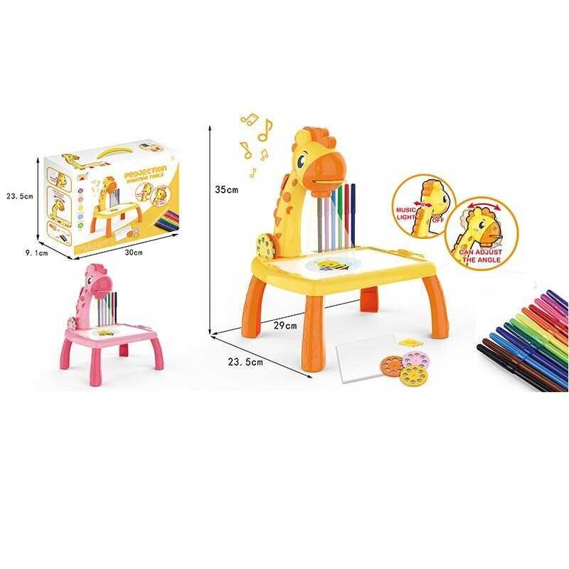 Столик с проектором 2200-4 (36) "Жирафик", 2 цвета, подсветка, мелодия, 3 диска, 12 фломастеров, в коробке