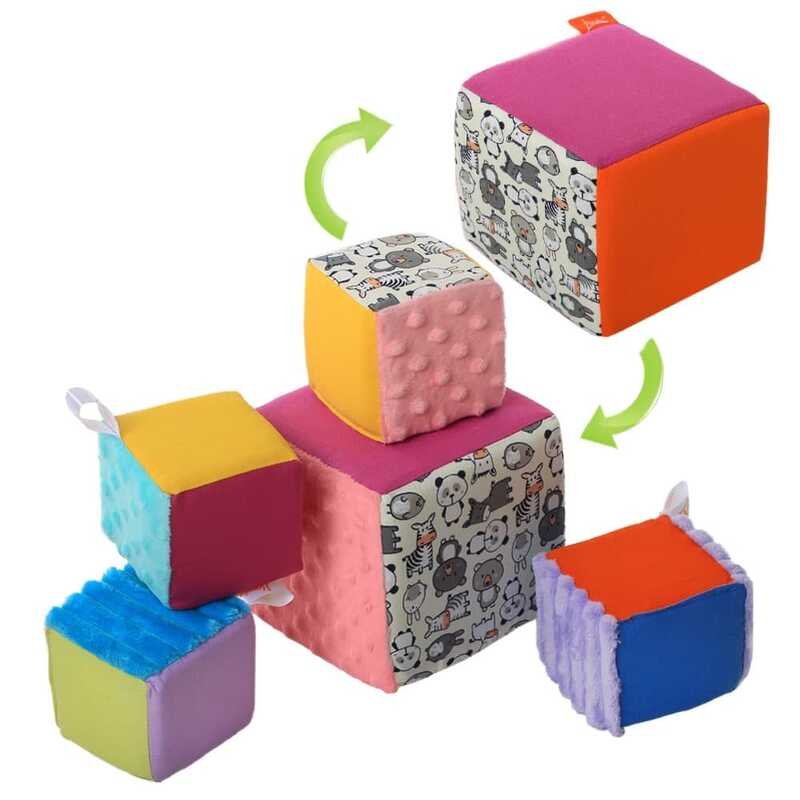 Набор мягких кубиков дизайн 4 "Зверюшки" 2050036113 (1) “Homefort” 5 кубиков, 1 большой 15х15см, 4 маленьких 10х10см, с петелькой, в ПВХ пакете