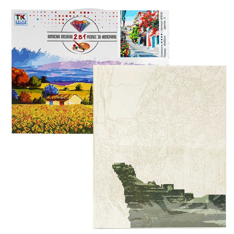 Картина по номерам + Алмазная мозаика B 78750 (30) "TK Group", 40х50 см, "Итальянский город", в коробке
