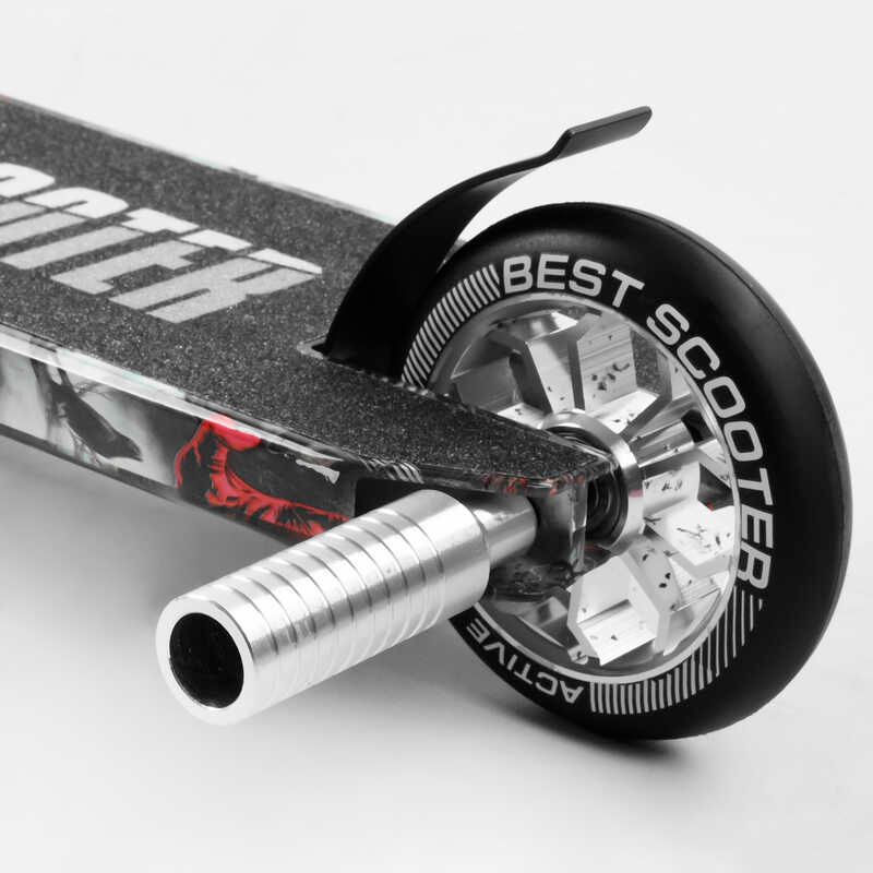 Самокат трюковый Best Scooter BS-77101 HIC-система, ПЕГИ, алюминиевый диск и дека с ПРИНТОМ, колёса PU, d=110мм, ширина руля - 60 см, в коробке