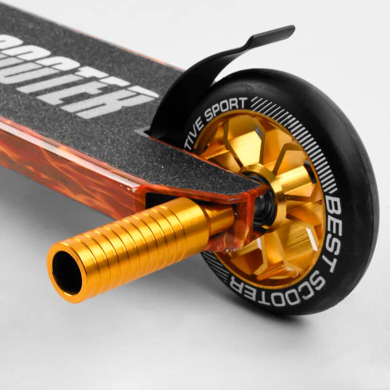 Самокат трюковый Best Scooter BS-77225 HIC-система, ПЕГИ, алюминиевый диск и дека с ПРИНТОМ, колёса PU, d=110мм, ширина руля - 60 см, в коробке