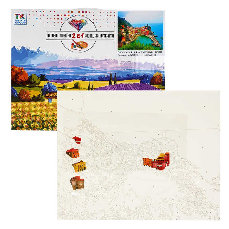 Картина по номерам + Алмазная мозаика B 70118 (30) "TK Group", 40х50 см, "Прибрежный город", в коробке