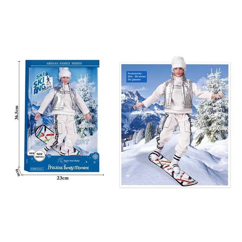 Лялька A 806 A (48/2) "Лижник", висота 30см, сноуборд, знімний одяг, окуляри, в коробці