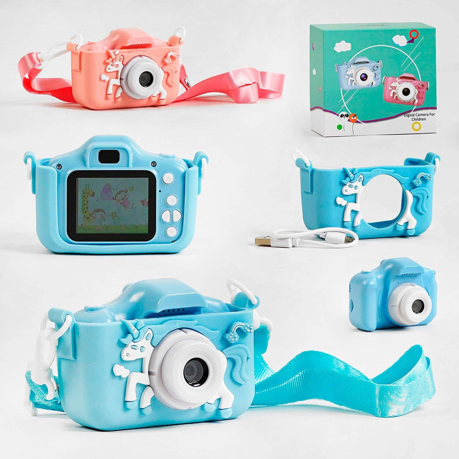 Фотоаппарат детский (C 58326 / 56662) 2 цвета, видео, фото, игры, прослушивание музыки, поддерживает microSD, в коробке