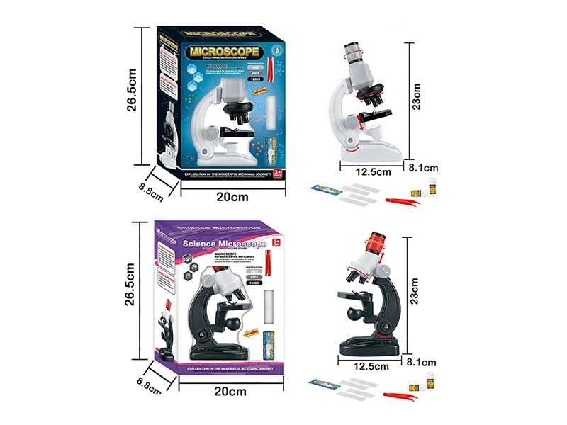 Детский микроскоп (2510/2511) подсветка, 5 стеклышек, пинцет, 2 баночки для образцов