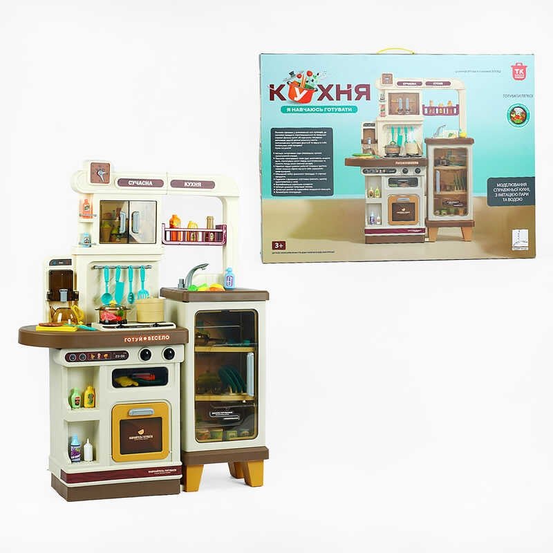Кухня TK 15166 (3) "TK Group", 80х28х103 см, кулер и кран с водой, подсветка, парогенератор, звуки, кухонные принадлежности, продукты, в коробке