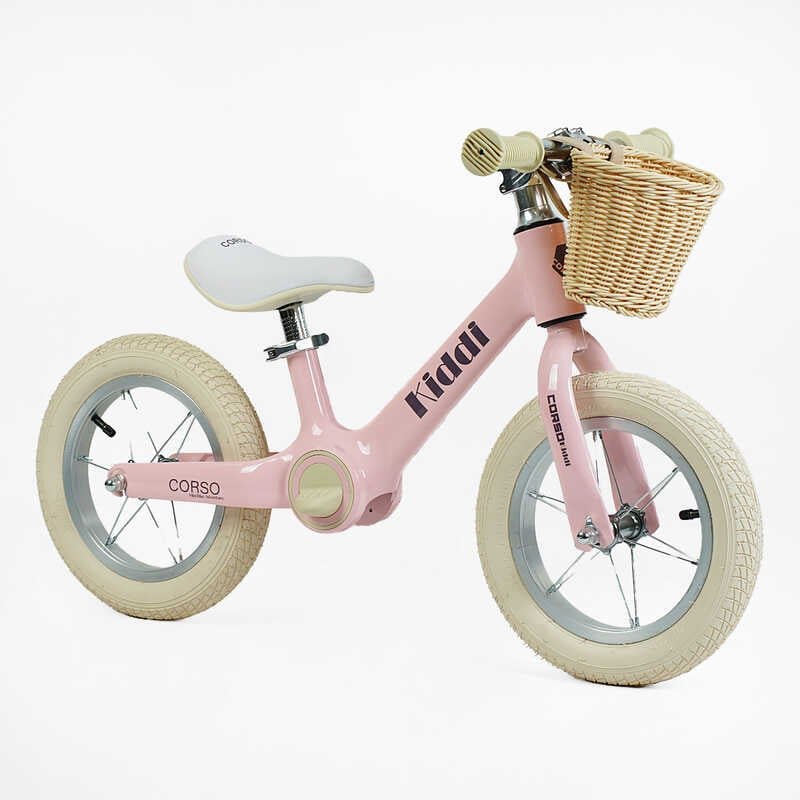 Велобег "CORSO KIDDI" ML-12009 (1) магниевая рама, надувные колеса резиновые 12’’, алюминиевые обода, подставка для ног, корзинка, в коробке