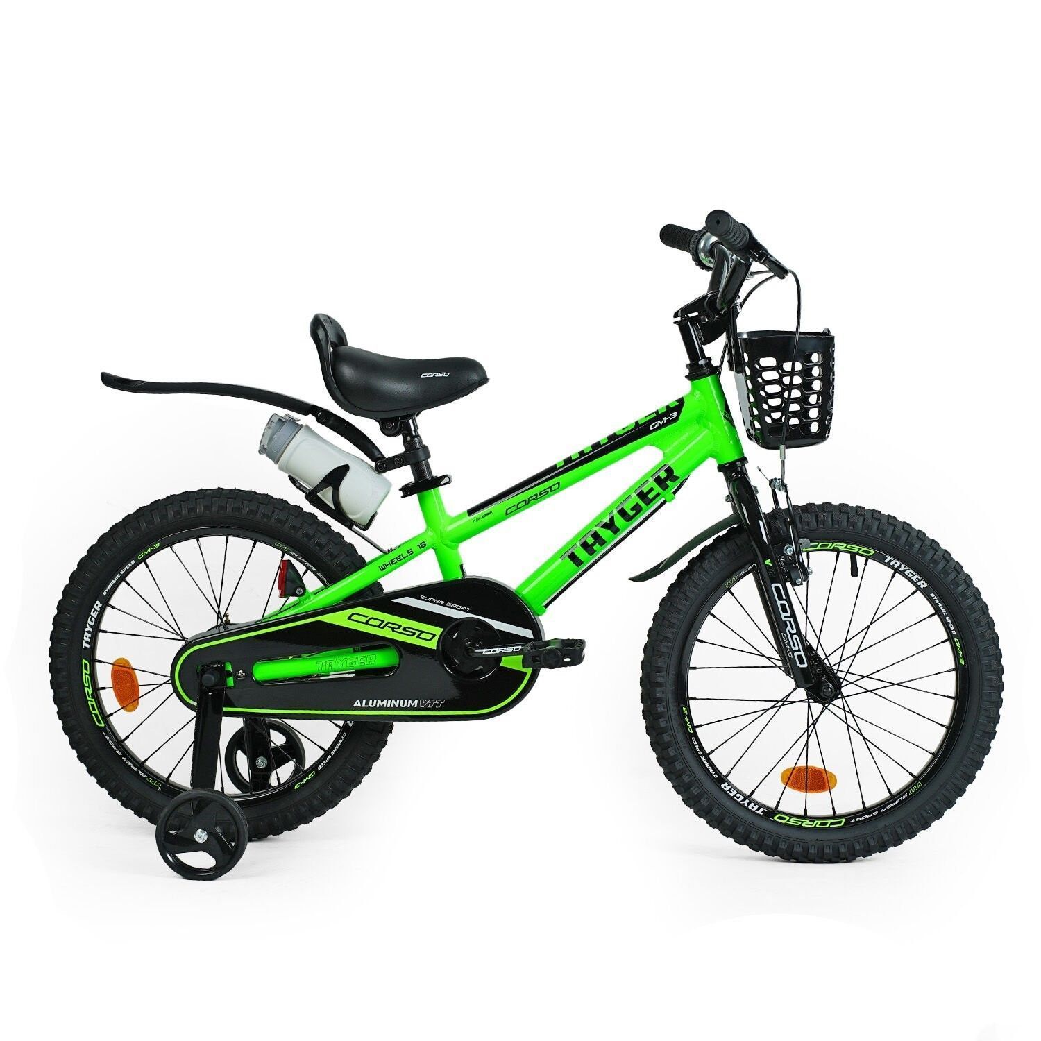 Детский двухколёсный велосипед Corso Tayger 18&Prime; с алюминиевой рамой, ручным тормозом, боковыми колесами и звонком (TG-14763)