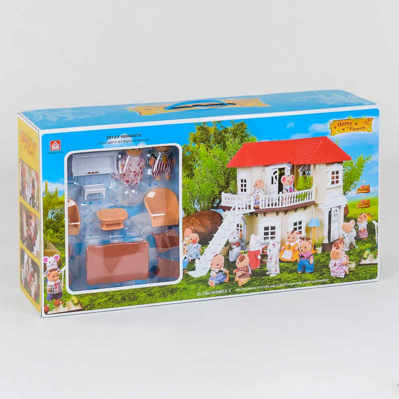 Будиночок "Щаслива сім'я" 012-01 (6) 2 поверхи, 2 флоксових героя, меблі, світло, в коробці
