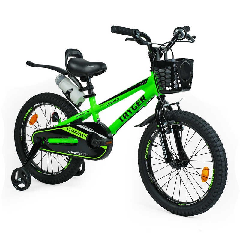 Велосипед 2-х колесный 18" "CORSO" TG-14763 "TAYGER" (1) алюминиевая рама, ручной тормоз, доп. колеса, колокольчик, бутылочка, собран на 85