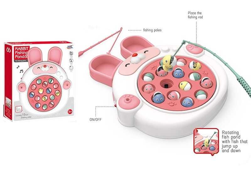 Риболовля 105 C (60) “Зайчик”, ігрове поле обертається, 15 рибок, 2 вудки, мелодія, від батарейок, в коробці