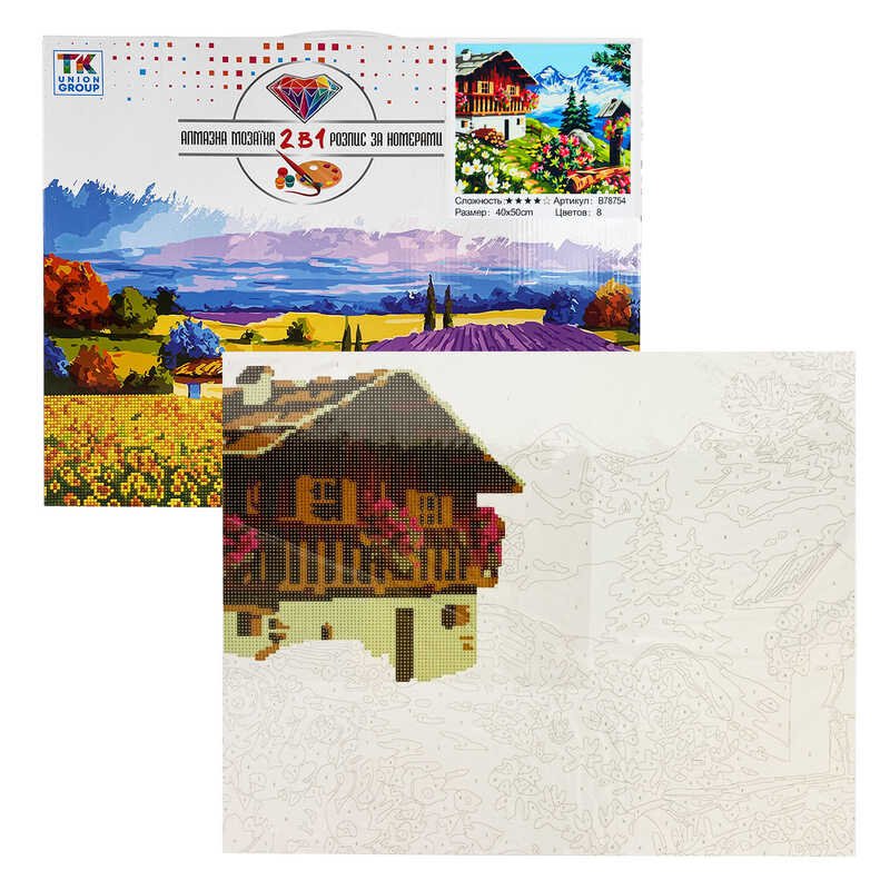 Картина по номерам + Алмазная мозаика B 78754 (30) "TK Group", 40x50 см, "Дом в горах", в коробке