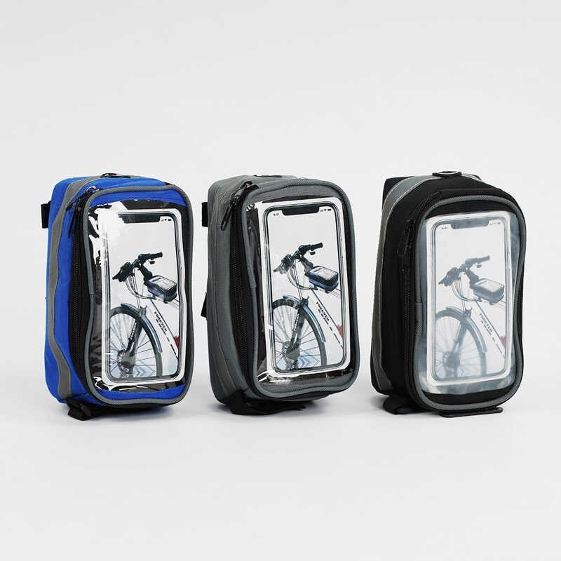 Сумка велосипедна F 32217 (100) 1 основне відділення, прозрачный карман під смартфон, на липучках, світловідбивальні вставки, в пакеті