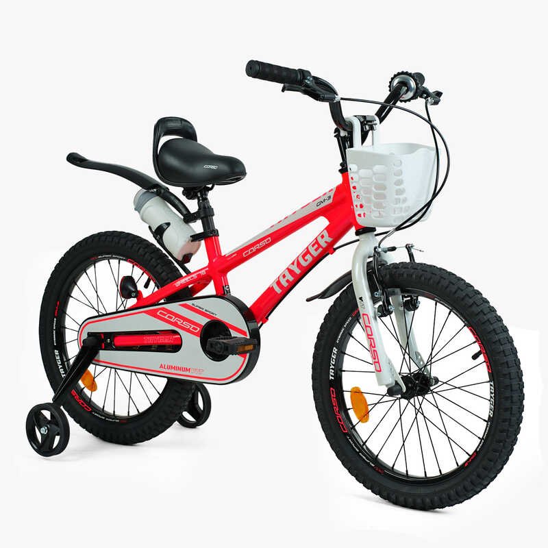Велосипед 2-х колесный 18" "CORSO" TG-36098 "TAYGER" (1) алюминиевая рама, ручной тормоз, доп. колеса, колокольчик, бутылочка, собран на 85