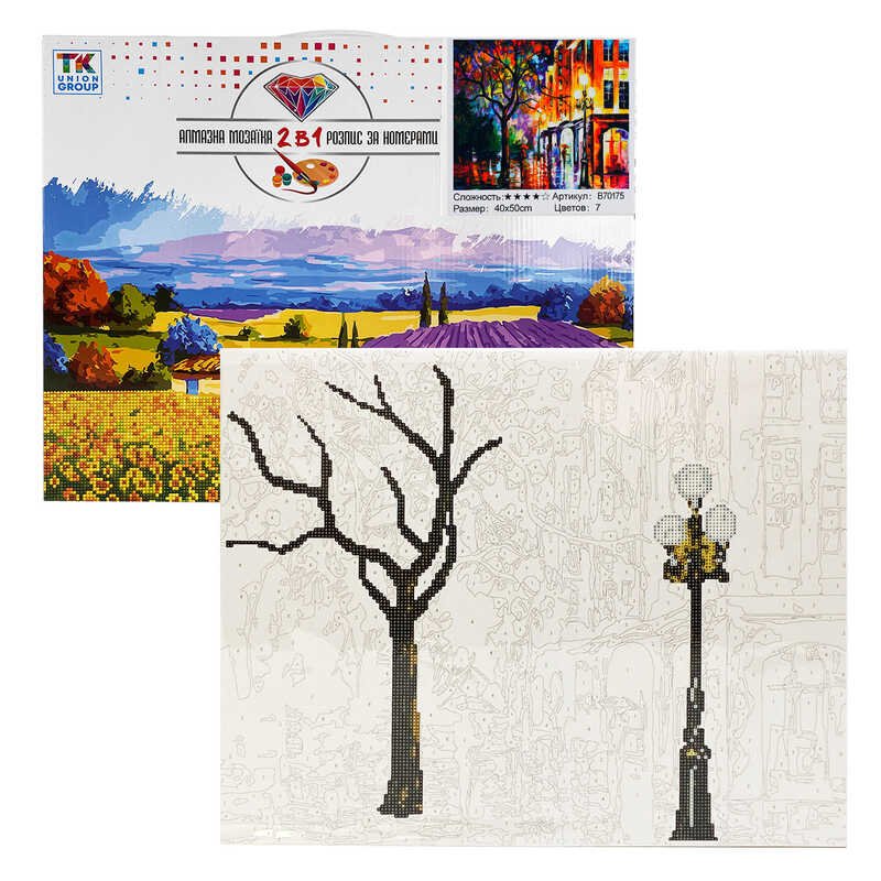 Картина за номерами + Алмазна мозаїка B 70175 (30) "TK Group", 40х50 см, "Вечірнє місто", в коробці