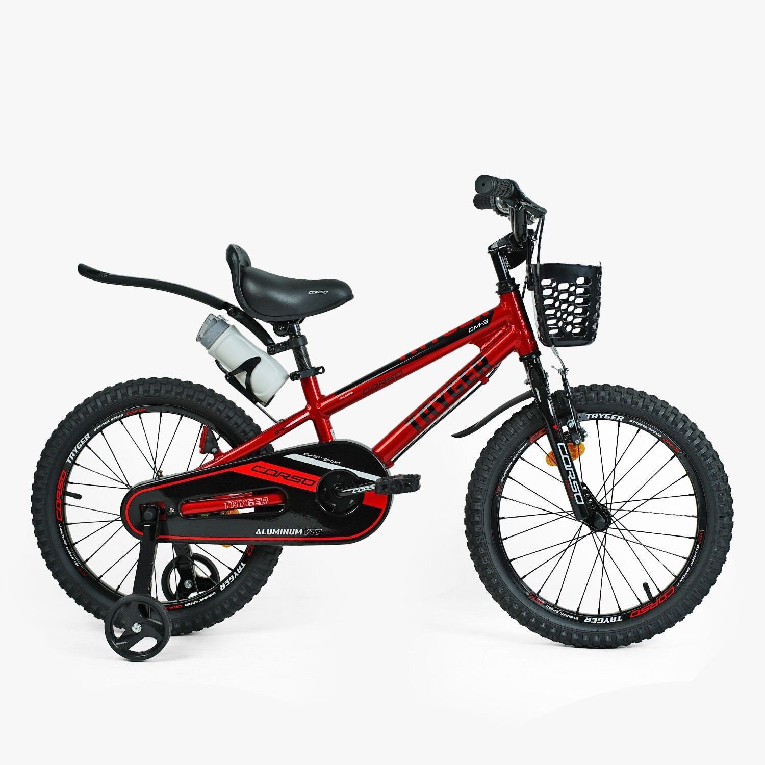 Дитячий двоколісний велосипед Corso Tayger 18&Prime; з алюмінієвою рамою, ручним гальмом, боковими колесами та дзвоником (TG-43922)