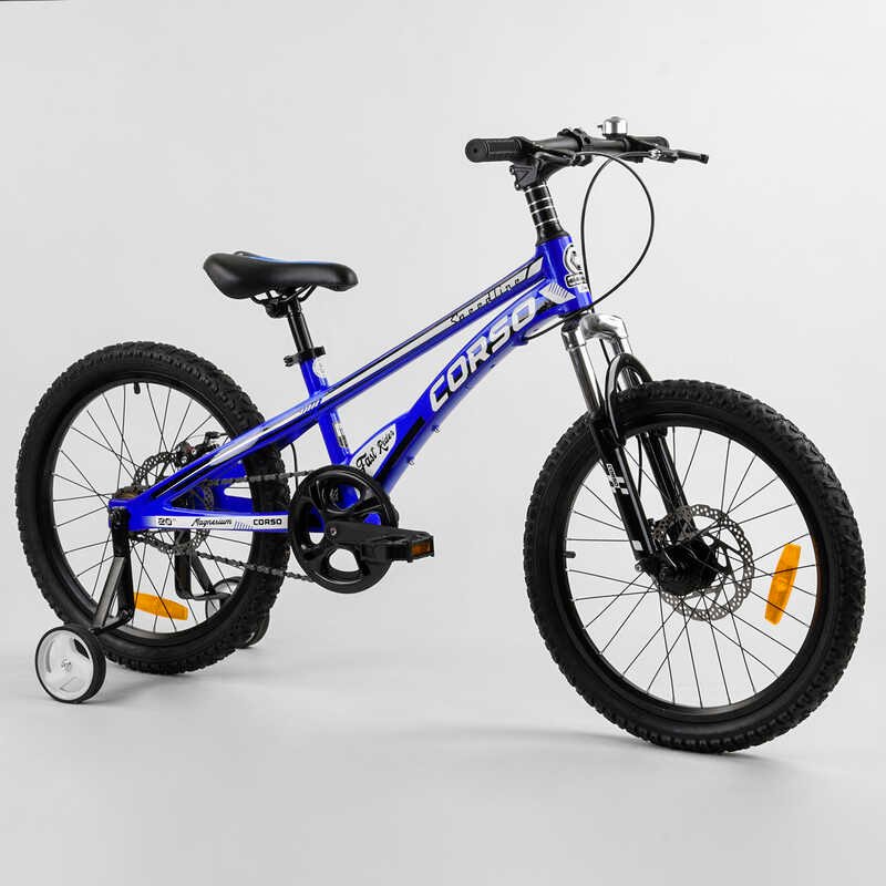 Дитячий магнієвий велосипед 20'' CORSO «Speedline» (MG-39427) магнієва рама, дискові гальма, додаткові колеса, зібраний на 75