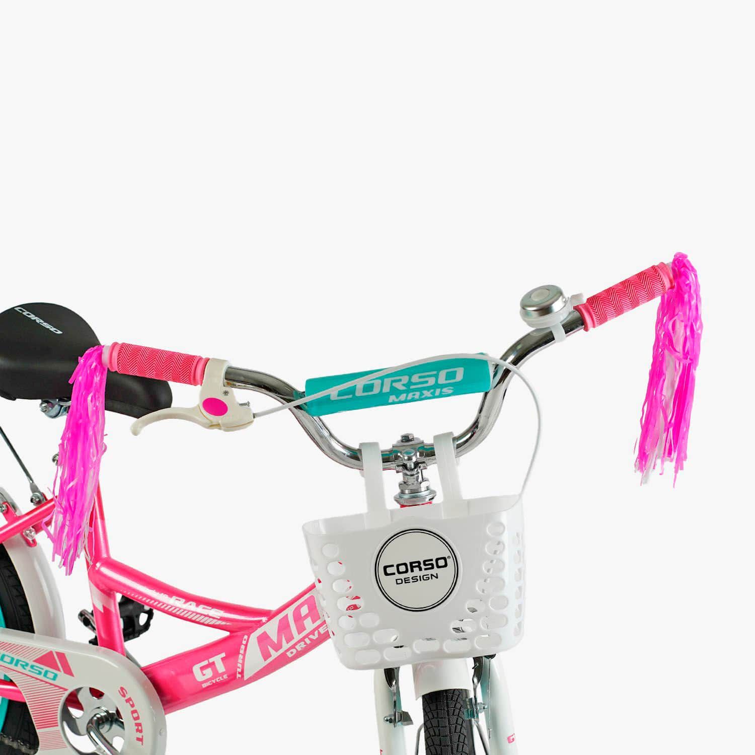 Велосипед двоколісний 20" дюймів з ручним гальмом"CORSO" MAXIS (CL-20652) кошик, дзвіночок, додаткові колеса