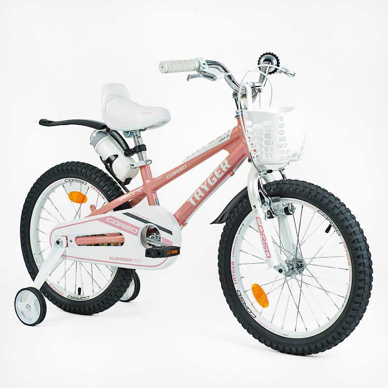 Велосипед 2-х колесный 18" "CORSO" TG-60323 "TAYGER" (1) алюминиевая рама, ручной тормоз, доп. колеса, колокольчик, бутылочка, собран на 85