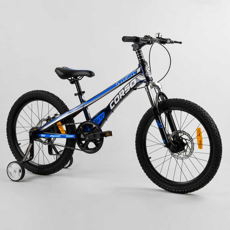 Детский двухколесный магниевый велосипед 20'' CORSO "Speedline" (MG-64713) дисковый тормоз, дополнительные колеса, собранный на 75%