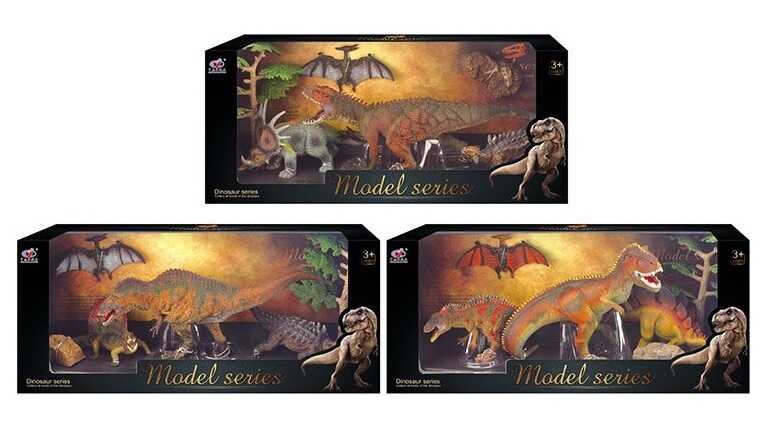 Набор динозавров Q 9899 W5 (12) 3 вида, 6 элементов, 4 динозавра, 2 аксессуара, в коробке