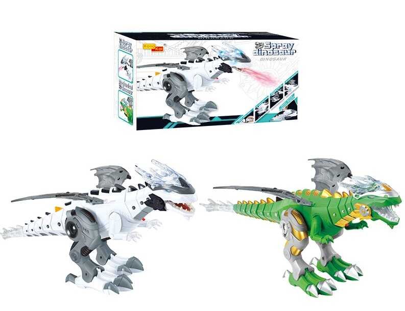 Динозавр 6818 (48/2) 2 цвета, на батарейках, ходит, дышит паром, подсветка глаз и пасти, звук, в коробке
