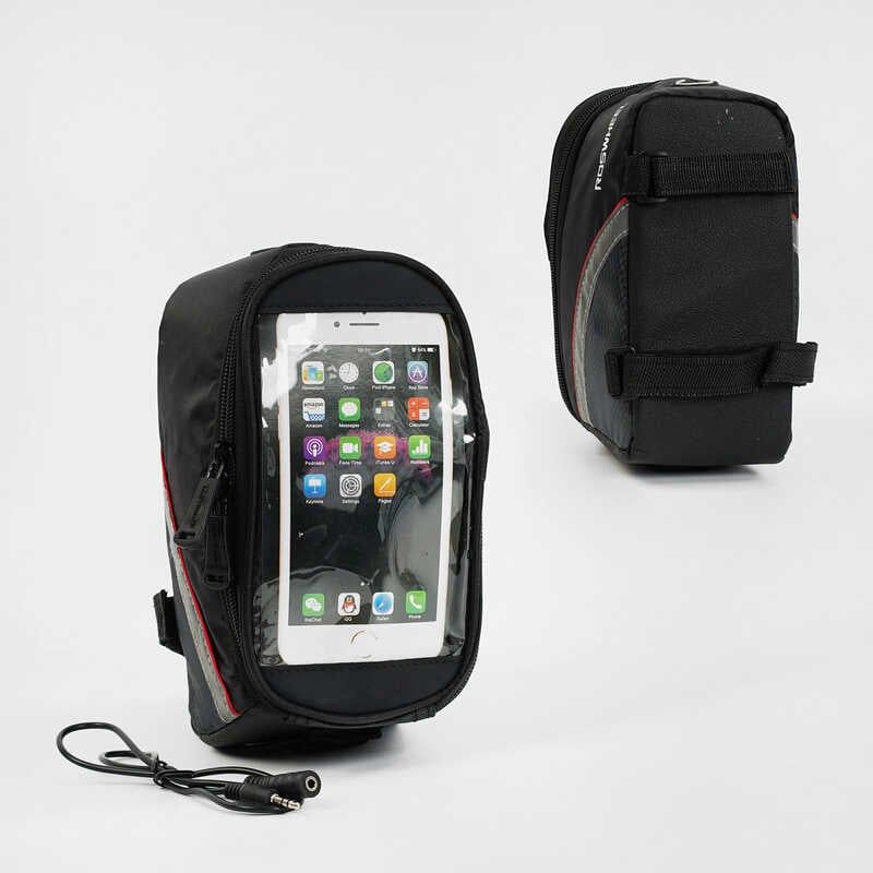 Сумка велосипедная С 57659 (50) 1 основное отделение, прозрачный карман под смартфон, аудио кабель, на липучках, в пакете