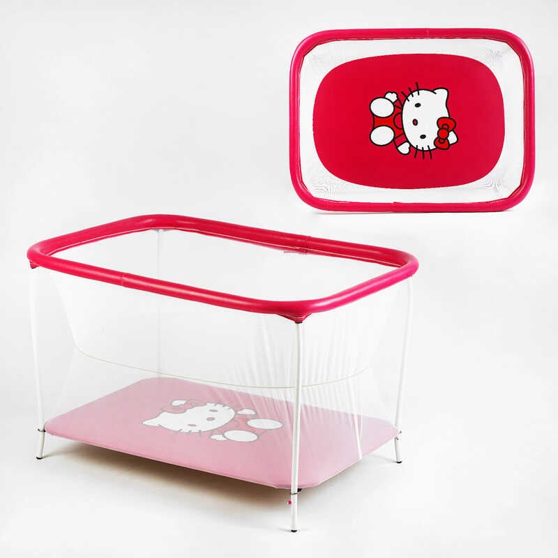 Манеж євро №10 ЛЮКС "Hello Kitty" - колір бордовий (1) прямокутний, м`яке дно, євро сітка, без ручки