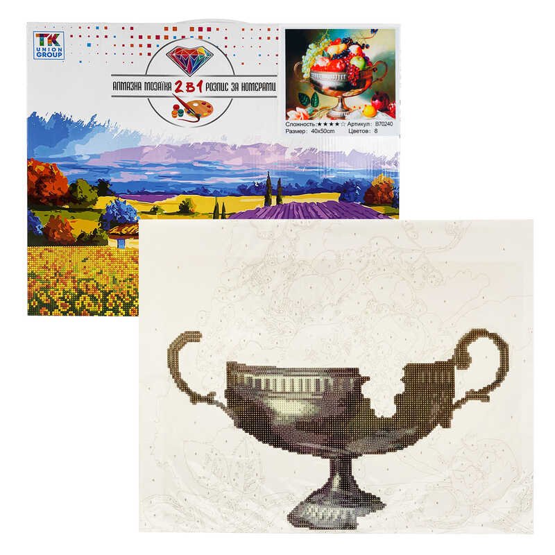 Картина по номерам + Алмазная мозаика B 70240 (30) "TK Group", 40х50 см, "Ваза с фруктами", в коробке