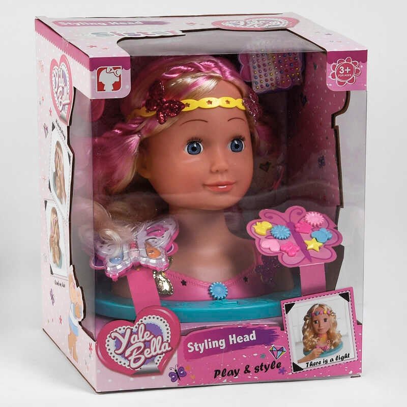 Кукла-Голова YL 888 C (8) Манекен для причесок и макияжа, световой эффект, с аксессуарами, в коробке.