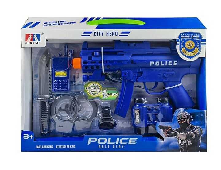 Поліцейський набір (P 03) автомат зі світлозвуковими ефектами, наручники, бінокль, годинник, рація, ніж