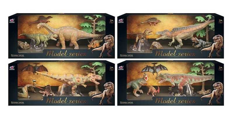 Набір динозаврів Q 9899 W 7 (12) 4 види, 6 елементів, 4 динозаври, 2 аксесуари, в коробці