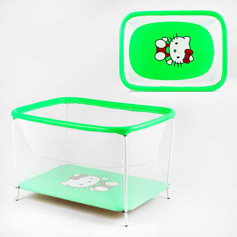 Манеж евро №10 ЛЮКС "Hello Kitty" - цвет зеленый (1) прямоугольный, мягкое дно, евро сетка, без ручки