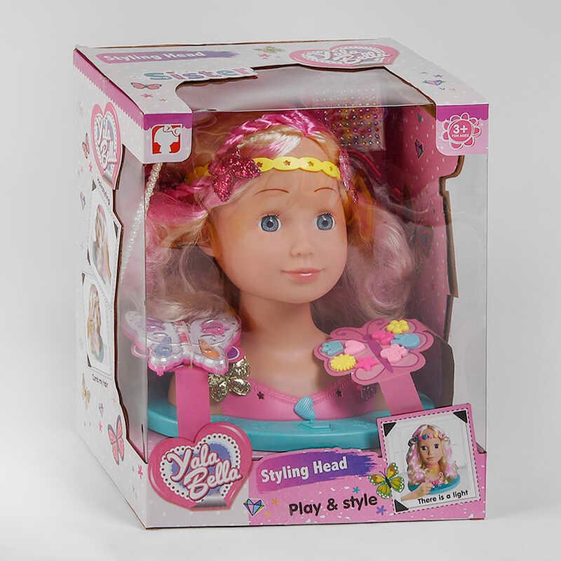 Лялька-Голова YL 888 D (8) Манекен для зачісок та макіяжу, світловий ефект, з аксесуарами, в коробці